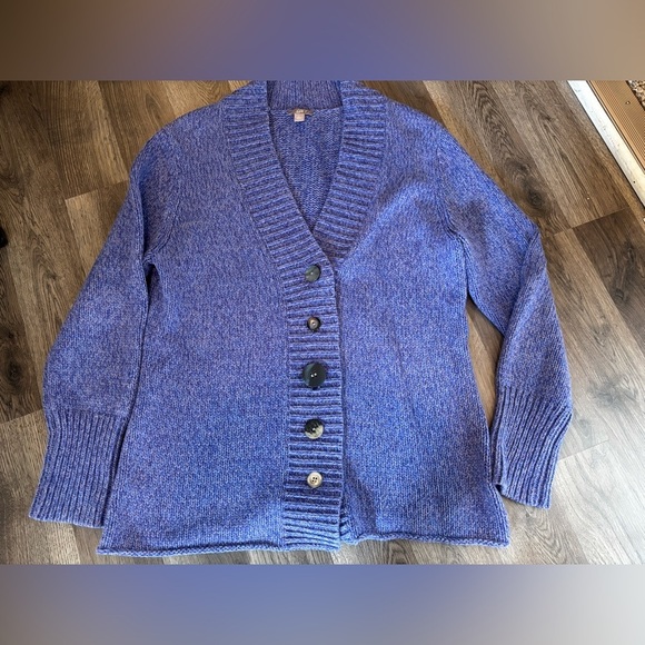 J. Jill Purple Cardigan Sweater Ribbed Knit country cottage chunky size L fall - Picture 1 of 11